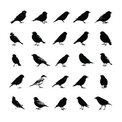 Obraz premium bird flock silhouette set, Black & White silhouette set