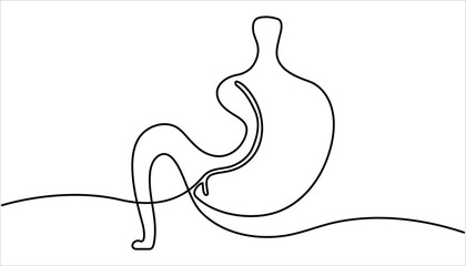Stomach continuous one line drawing illustration. Single line drawing stomach icon. single line of stomach drawing. illustration of stomachache concept. 