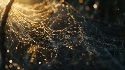 A beautiful close up image of a spider web with dew