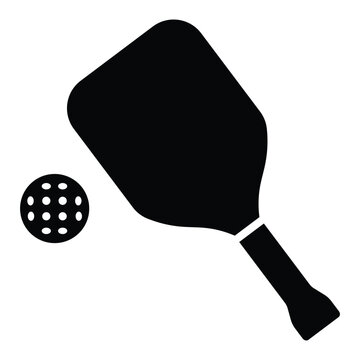 Pickleball paddle with ball flat vector icon for sports apps and websites. vector illustration on transparent backtground