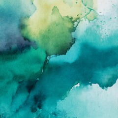Abstract watercolor washes of teal and green