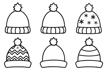 Winter Hat Collection Minimalist Line Art Set