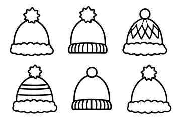 Winter Hat Collection Minimalist Line Art Set