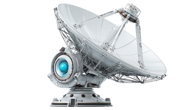 Satellite dish antenna receiving signals for communication and data transmission during the day