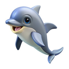 Fototapeta premium Cute cartoon dolphin 3d render isolated on transparent background