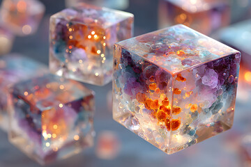 The illustrates the concept digital connection and networking as a arranges translucent cubes symbolizing data exchange and business growth