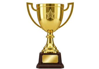 Fototapeta premium Golden trophy with star and blank plaque isolated on transparent background