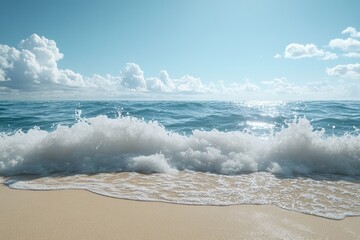 Sunny beach waves crashing on sand