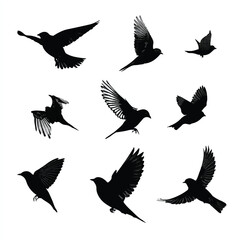 Obraz premium bird in flight silhouette set, Black & White silhouette set