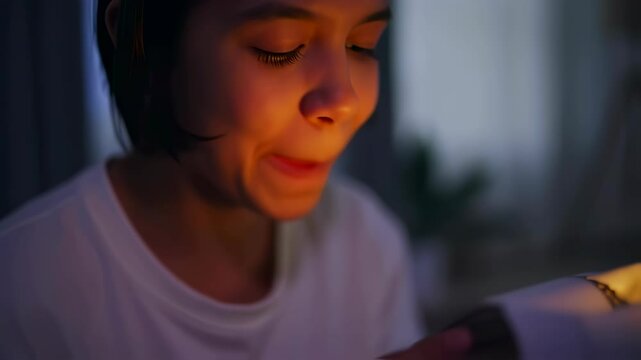 Contemplative young woman immersed in warm candlelight meditation at dusk