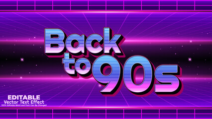 Back to 90s retro vibes trendy, colorful 3d editable vector text style effect. Retro synthwave typography with neon, chrome, and vibrant 80s and 90s vibes. 