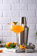 Fresh apricot Bellini cocktail with mint