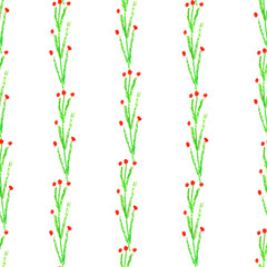 Christmas children's drawings with seamless pattern on white isolation background with wax crayons. Textural and festive repeating pattern in green,red and gray colors. New Year illustrations