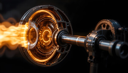 Internal combustion detail of piston and connecting rod during ignition