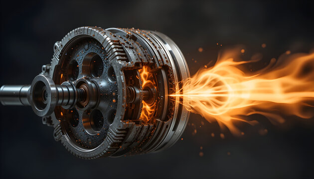 Close-up of motorcycle piston rings and metallic textures during ignition