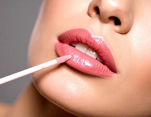 Applying Lip Gloss A Close-Up View of Perfect Pout