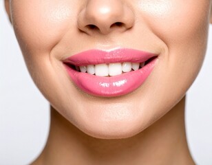 Fototapeta premium Radiant Smile Close-up of Beautiful Pink Lips and White Teeth