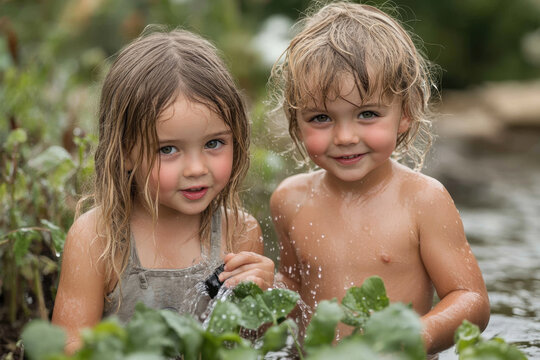 young girls playing in the water. - Powered by Adobe