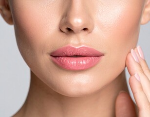 Obraz premium Close-up of Woman's Soft, Pink Lips and Smooth Skin