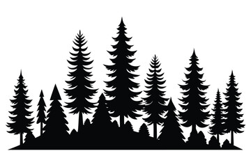 Obraz premium Silhouetted evergreen forest trees winter landscape