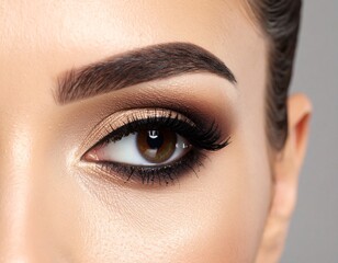 Fototapeta premium Close-up of a Woman's Eye with Smokey Eye Makeup and Defined Brows