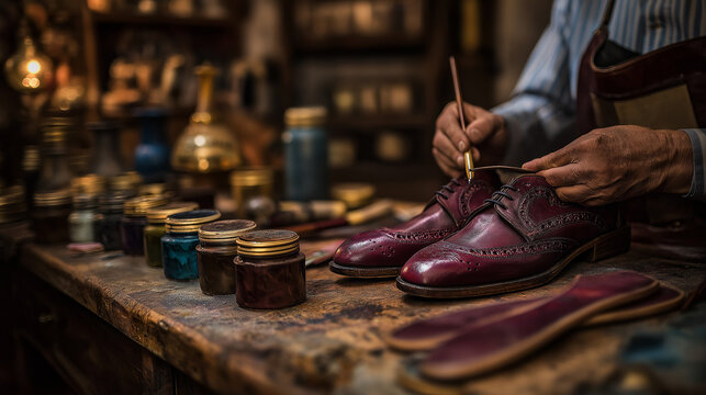 Artisan Cobbler Repairing Shoe Soles in Vintage Workshop