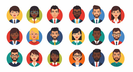 Adobe Illustrator set of avatar vector flat style illustration of diverse business people, showcasing various ethnicities, genders, and professional styles, ideal for corporate and social designs