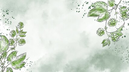 Animated video background featuring hop branches with cones and leaves, ideal for beer branding, brewing presentations, brewery ads, or botanical and floral themed motion designs. Floral, leaves.