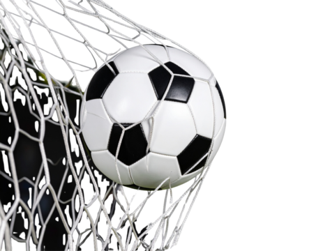 Fußball im Netz aus Hintertor-Perspektive – realistisches Detail, transparent PNG