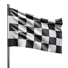 Waving black and white checkered racing flag isolated on transparent background