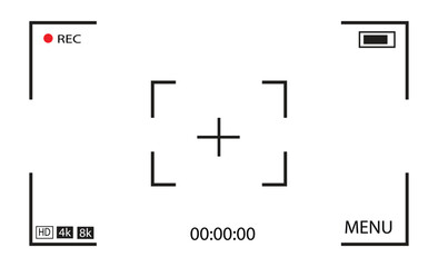 Video camera viewfinder frame. Camera Viewfinder Interface with REC Indicator and UI Elements – Minimal Vector Display, Camera recording screen template
