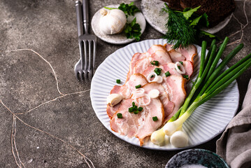 Sliced boiled smoked pork or ham