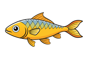 Fototapeta premium Bright and lively cartoon illustration of a vibrant yellow fish with geometric scales and detailed fins, perfect for child-friendly designs, educational materials, and playful aquatic-themed projects.