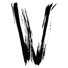Bold and artistic black letter v brush stroke on a white background