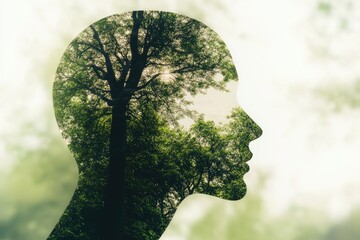 Profile of a head, overlaid with a lush forest scene