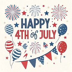 Obraz premium Happy 4th of July Typography – Independence Day Text Design PNG