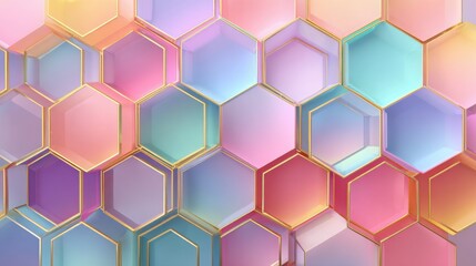 A vibrant arrangement of hexagonal shapes in pastel colors blends together, showcasing a captivating abstract design suitable for various applications.