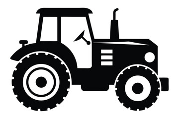Silhouette Illustration of a Black Tractor with Tires, Cabin, and Steering Wheel Details