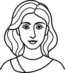 Minimalist Black and White Line Art Portrait of a Smiling Woman