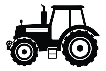 Black silhouette illustration of a vintagestyle tractor with large wheels and cabin roof