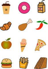 Doodle Style Food Vector Illustration Set