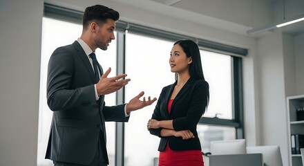 Fototapeta premium Business Colleagues Discussing Project Strategy in Modern Office