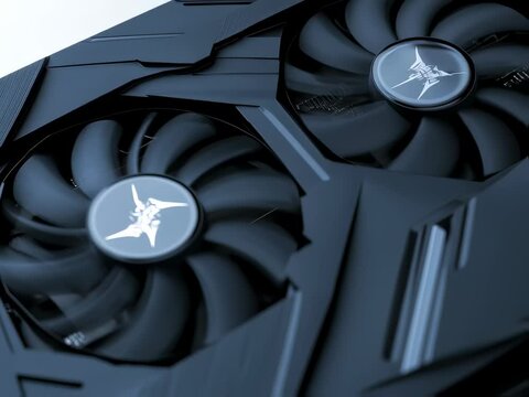 Modern Black GPU Close-Up with Cooling Fans on White Background