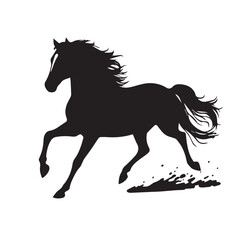 Silhouette of a Galloping Horse with Flowing Mane and Tail
