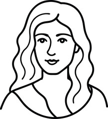 Minimalist Black and White Line Art Portrait of a Smiling Woman