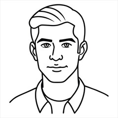 Black and White Portrait Line Art of a Young Man Facing Forward