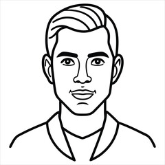 Black and White Portrait Line Art of a Young Man Facing Forward