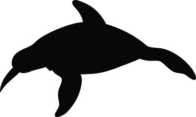 Black silhouette of a swimming dolphin isolated on a white background vector graphic