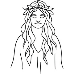 Woman with laurel wreath and flowing hair female portrait