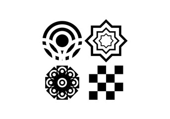 Black and White Geometric Decorative Pattern Set with Abstract and Symmetrical Designs for Logo and Graphic Elements